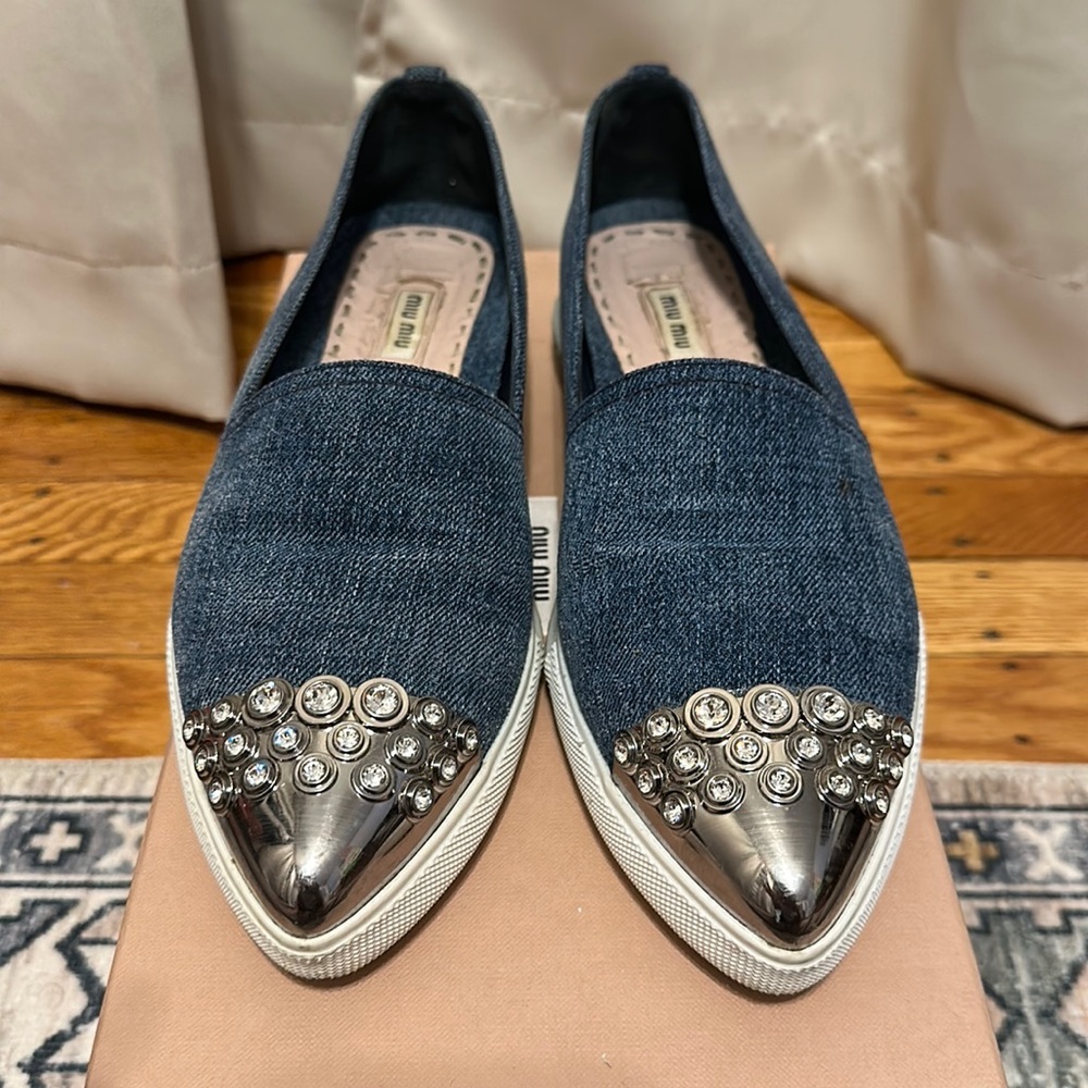 Miu Miu Denim Embellished Sneaker > size 37
